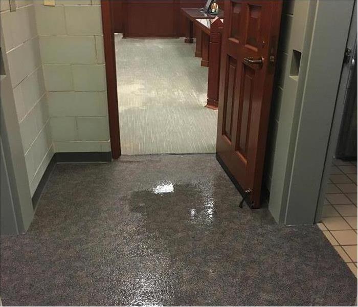 Wet floor, clear standing water